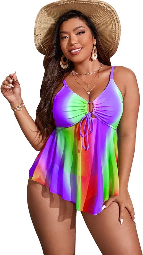 Amazon OYOANGLE Women S Plus Size 2 Piece Swimsuit Tie Dye Lace Up