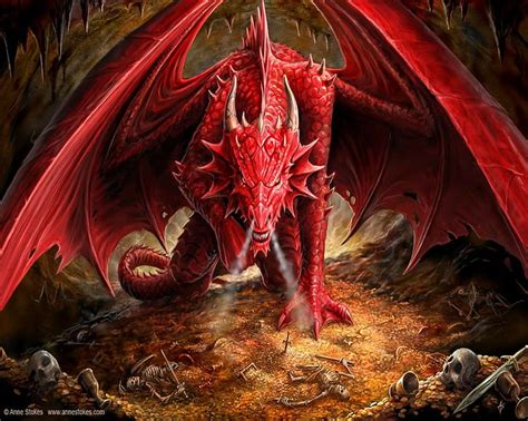 Hd Wallpaper Angry Anne Stokes Cave Coins Digital Art Dragon