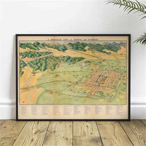 1936 A Birds Eye View Of Beijing Antique Map Of Beijing Old
