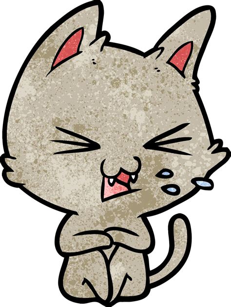 Gato Enojado De Dibujos Animados De Textura Grunge Retro