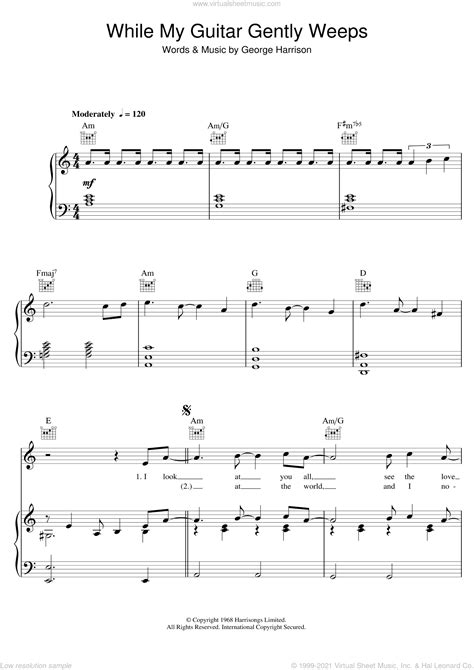 Beatles While My Guitar Gently Weeps Sheet Music For Voice Piano Or