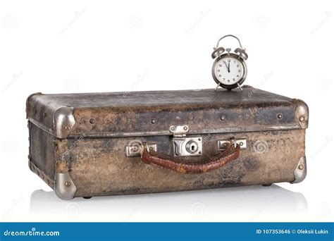 Ancient Leather Suitcase With Clock Stock Photo Image Of Hour