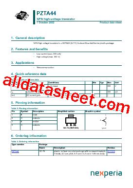 PZTA44 Datasheet PDF Nexperia B V All Rights Reserved