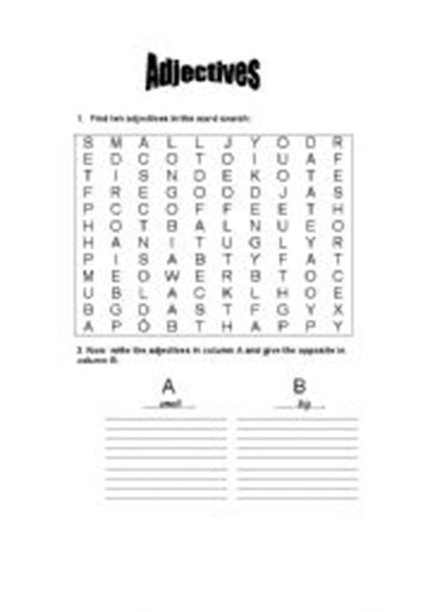 English Worksheets Adjectives Word Search