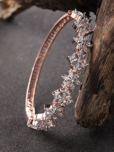 Women Rose Gold Plated American Diamond Bracelet In Floral Pattern