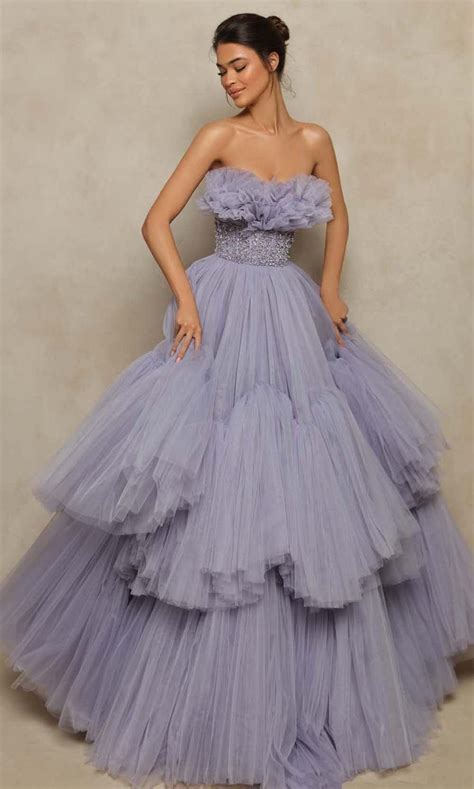 Tarik Ediz 98031 Strapless Tulle Beaded Voluminous Gown Gowns Glam