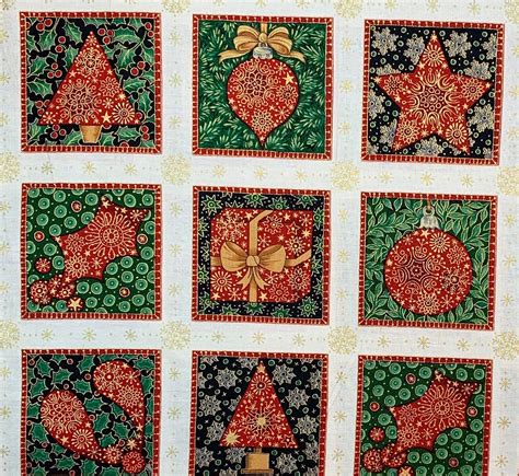 Christmas Squares Fabric Cream Christmas Cotton Woven Fabric Etsy