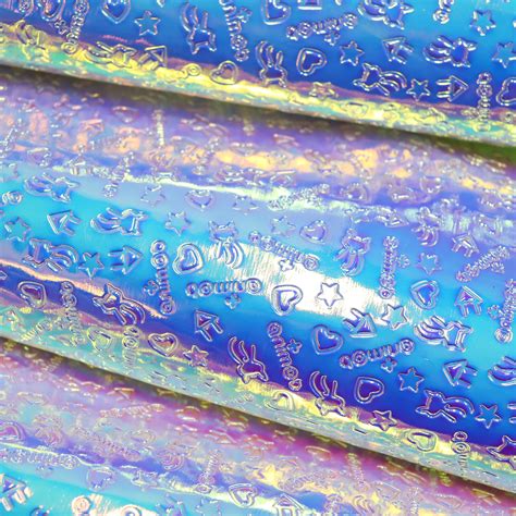 Metallic Laser Pvc Faux Leather Rainbow Printed Synthetic Texture