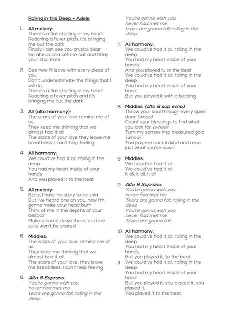 Rolling in The Deep Lyrics | PDF