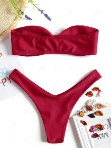 Twist Front Bandeau Thong Bikini In Red Zaful