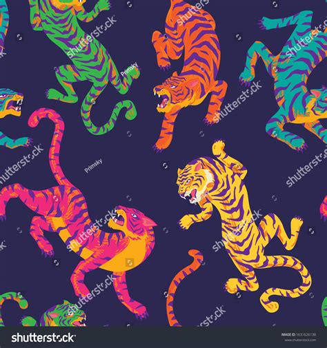 Pop Art Colorful Tiger Seamless Pattern Stock Vector (Royalty Free) 1631626138 | Shutterstock