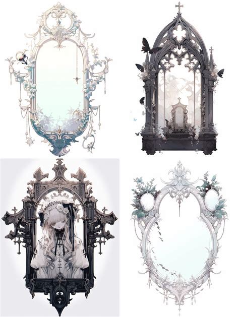 Four Mirrors With Different Designs On Them And One Has An Image Of A