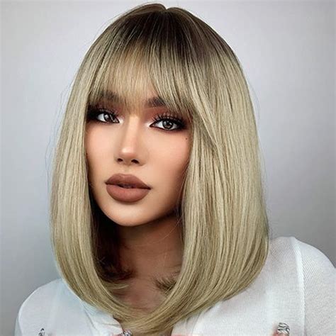 Amazon Creamily Inch Short Ombre Blonde Bob Wigs With Bangs