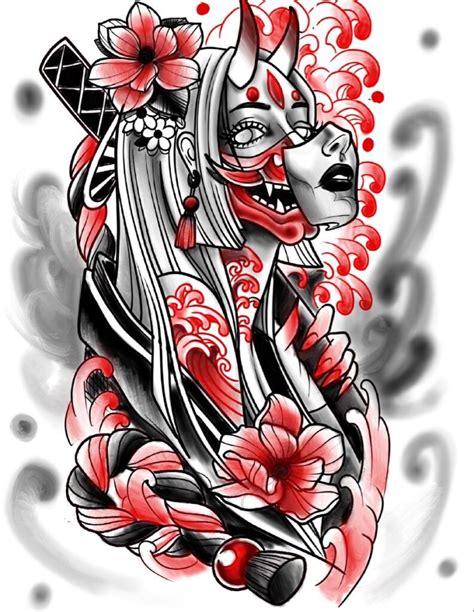 190 Oni Mask Tattoo Designs with Meaning(2022) - TattoosBoyGirl Geisha ...