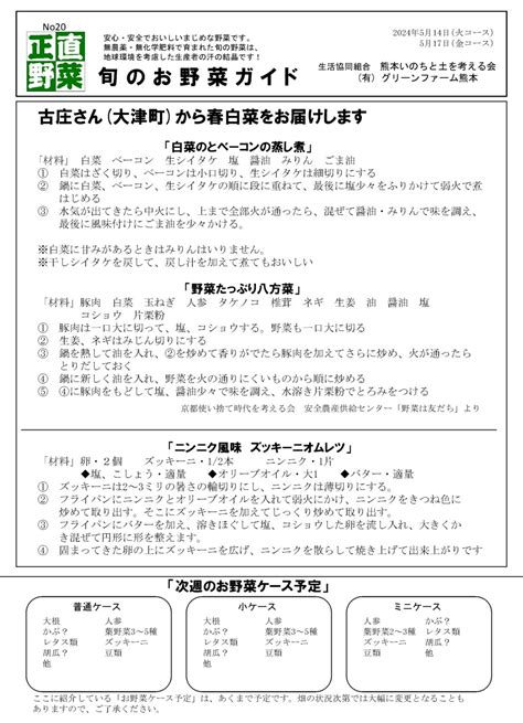 今週の野菜ケース 5月14日・17日配送分 熊本いのちと土を考える会