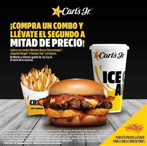 En Carls Jr 2do Combo A Mitad De Precio A Partir De Las 4 00 Pm De