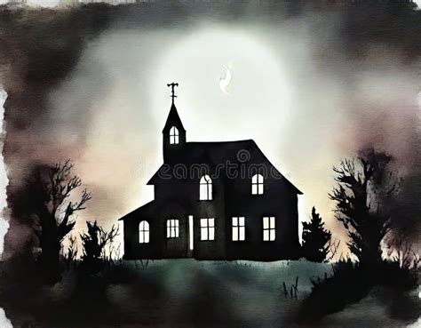 Watercolor of Haunted House in the Stock Illustration - Illustration of watercolor, scarey ...