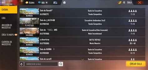 Salas Personalizadas Garena Free Fire