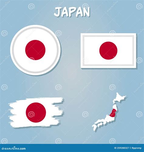 Map Of Japan With The Image Of The National Flag Stock Vector