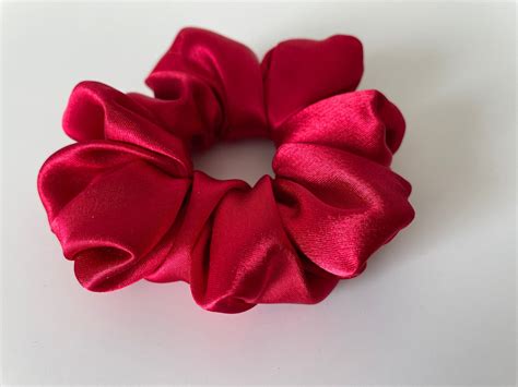 Satin Red Scrunchie Red Medium Scrunchie Hair Tie Hair Etsy