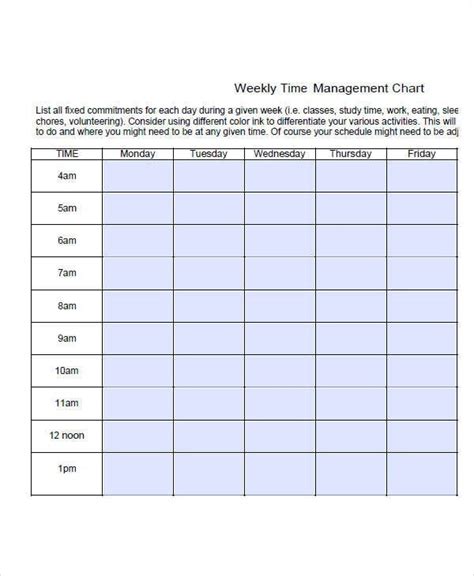 Time Management Chart Template Printable Word Searches