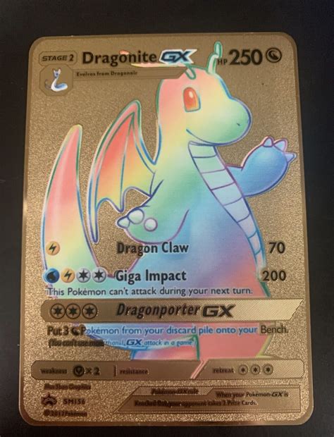 Pokemon Dragonite Gx Rainbow Gold Metal Card Values Mavin