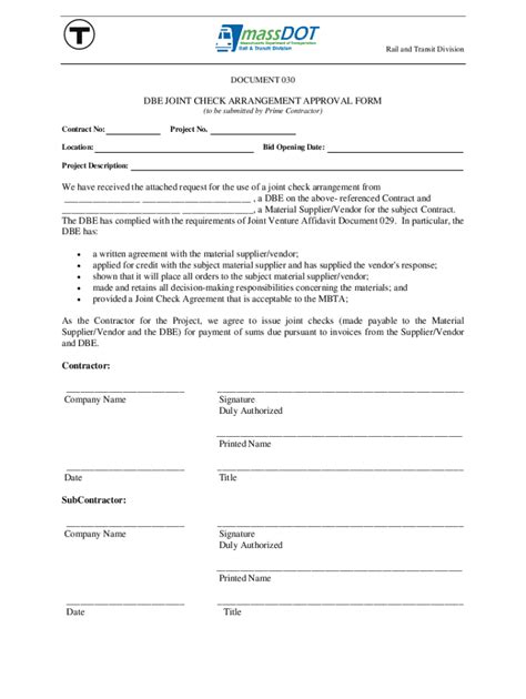 Fillable Online Dbe Joint Check Agreement Approval Form Fax Email Print