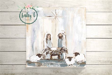 Manger Scene Art Print, Nativity Painting, Nativity Art, Christmas Art ...