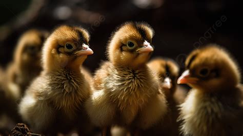 그들의 머리를 올려다보고 서있는 아기 닭의 그룹 병아리 떼의 근접 촬영 고화질 사진 사진 새 배경 일러스트 및 사진 무료