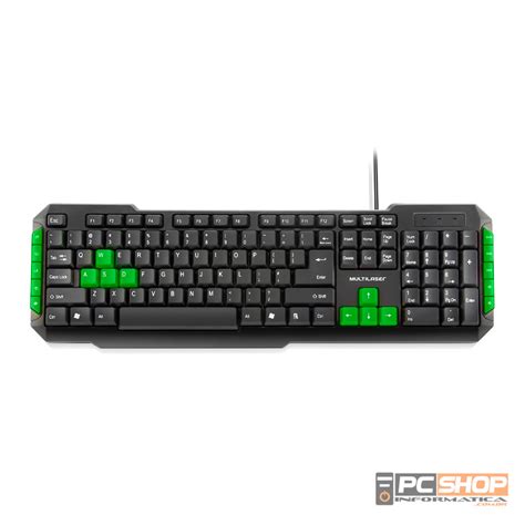 Teclado Gamer Multilaser Teclas Verdes USB Multimídia TC201 PCSHOP