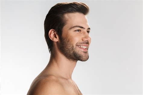 Premium Photo Portrait Of Pleased Half Naked Man Smiling And Looking