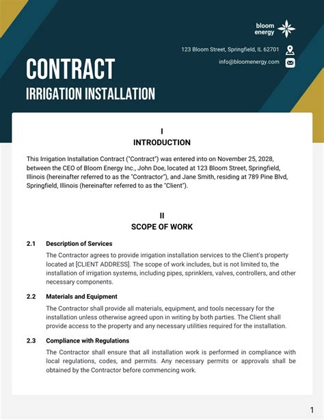 Irrigation Installation Contract Template Venngage