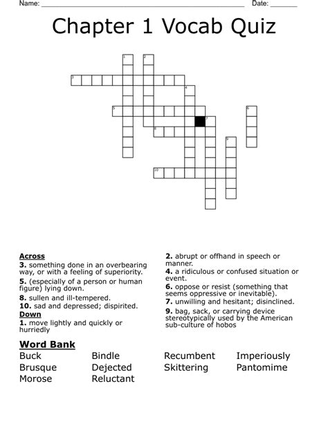 Chapter 1 Vocab Quiz Crossword WordMint