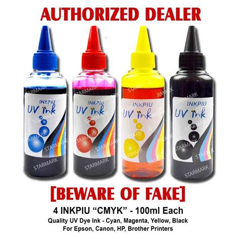 4 Bottles Inkpiu UV Dye Ink Inks 100ml Each CMYK Universal Inks For