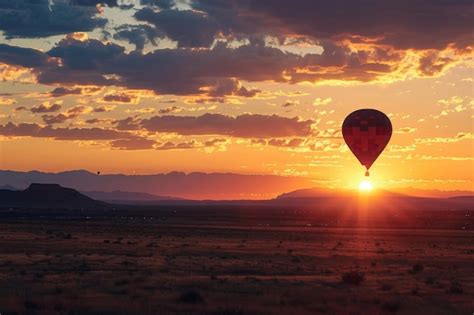 Hot Air Balloon Soaring At Sunset Premium AI Generated Image