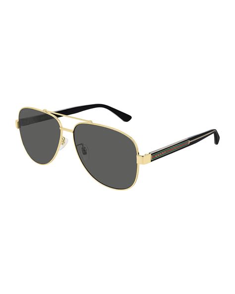 Gucci Men S Signature Web Metal Aviator Sunglasses Neiman Marcus