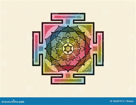 Bagalamukhi Yantra Mandala Antigo E Colorido Diagrama Tibetano Sagrado