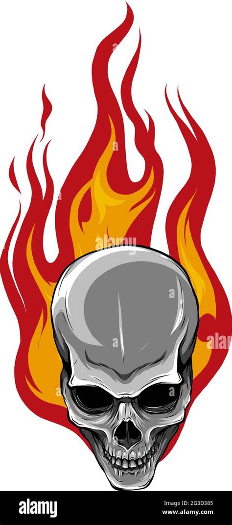 Skull On Fire With Flames Vector Illustration Stock Vector Image Art