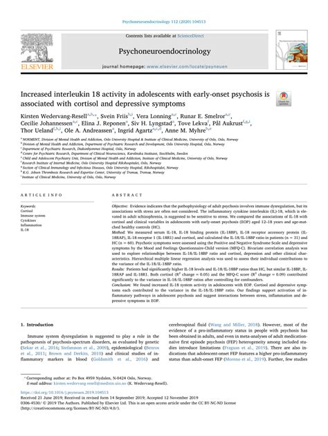 Pdf Increased Interleukin 18 Activity In Adolescents With Early Onset Psychosis Is Associated