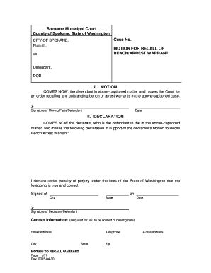 Motion To Recall Warrant Sample Fill Online Printable Fillable