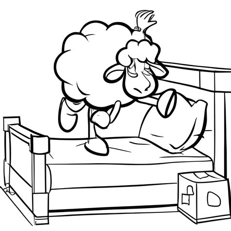 Sleepy Sheep Jumping Over Bed Coloring Page Black And White Creative