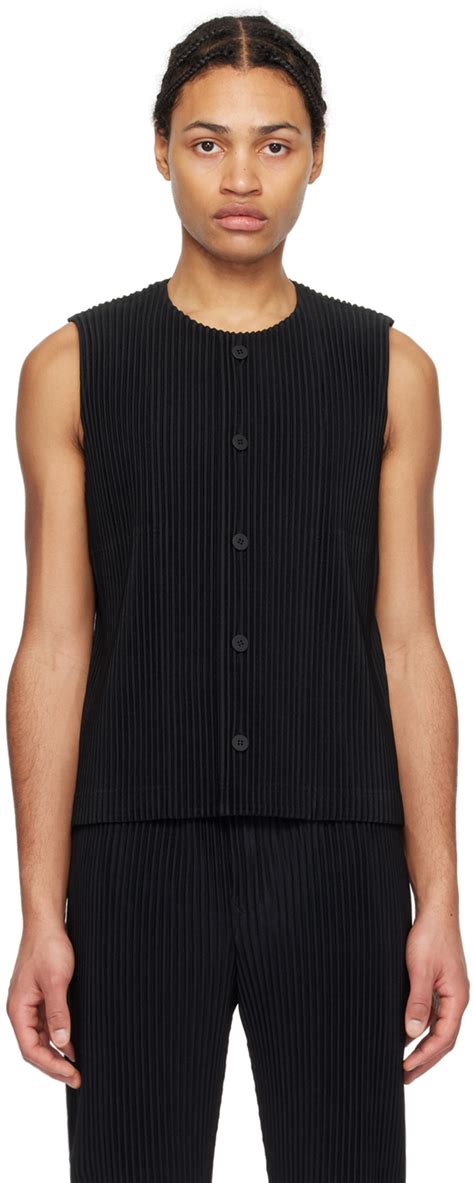 Black Tailored Pleats Vest By Homme Pliss Issey Miyake On Sale