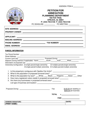 Fillable Online Opelika Petition For Annexation City Of Opelika