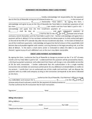 Fillable Online Recurring Credit Card Authorization Form Template Fax