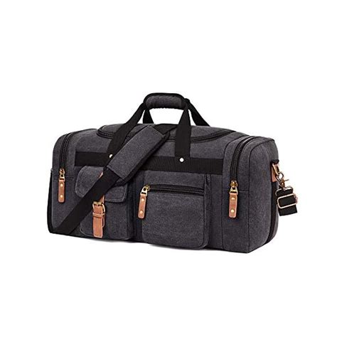 Plambag Large Canvas Duffel Bag Overnight Travel Tote Weekend Bag Dark Gray