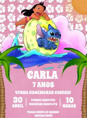 Convite Anivers Rio Lilo E Stitch Pool Party Edite Gr Tis Nosso