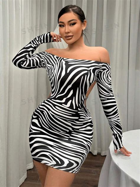 Shein Sxy Ladies Zebra Print Backless Off Shoulder Dress Shein Usa