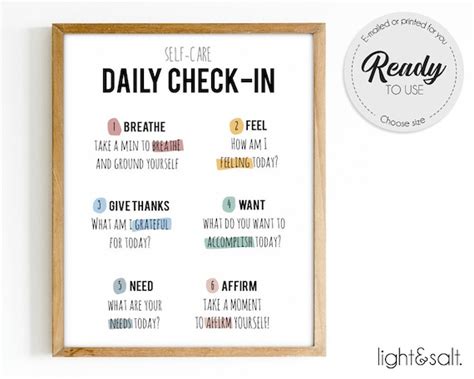 Daily Check In Poster Self Care Daily Checklist Challenging Etsy