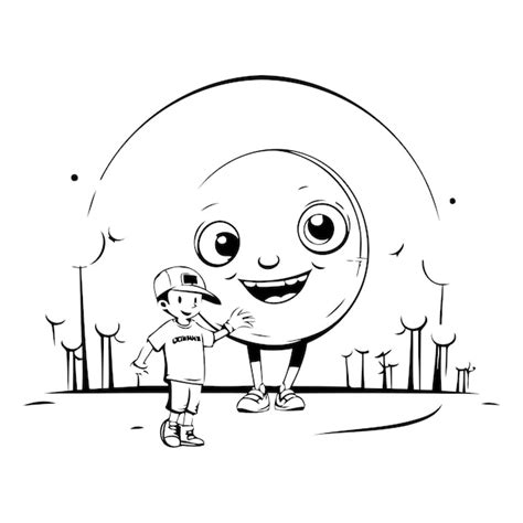 Happy Boy And Ball In The Park Cartoon Vector Illustration Graphic
