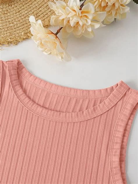 Ribbed Knit Top Crew Neck Cotton 2 Pcs Nileton